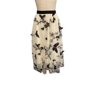 Chicwish Black Butterfly Embroidered Midi Skirt Womens 100% Polyester